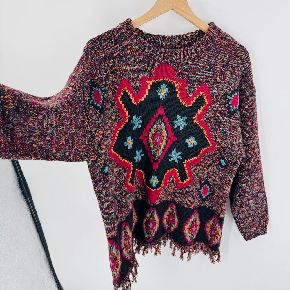 Vintage Cynthia Sweater 1X Boho Southwestern Fringe Hem Colorful Knit‎ - Picture 6 of 7